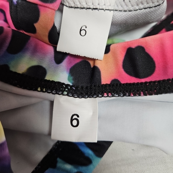 NWOT Unbranded Rainbow Leopard Print Ruffle Bikini Size 6 Girls A46 - Picture 4 of 5